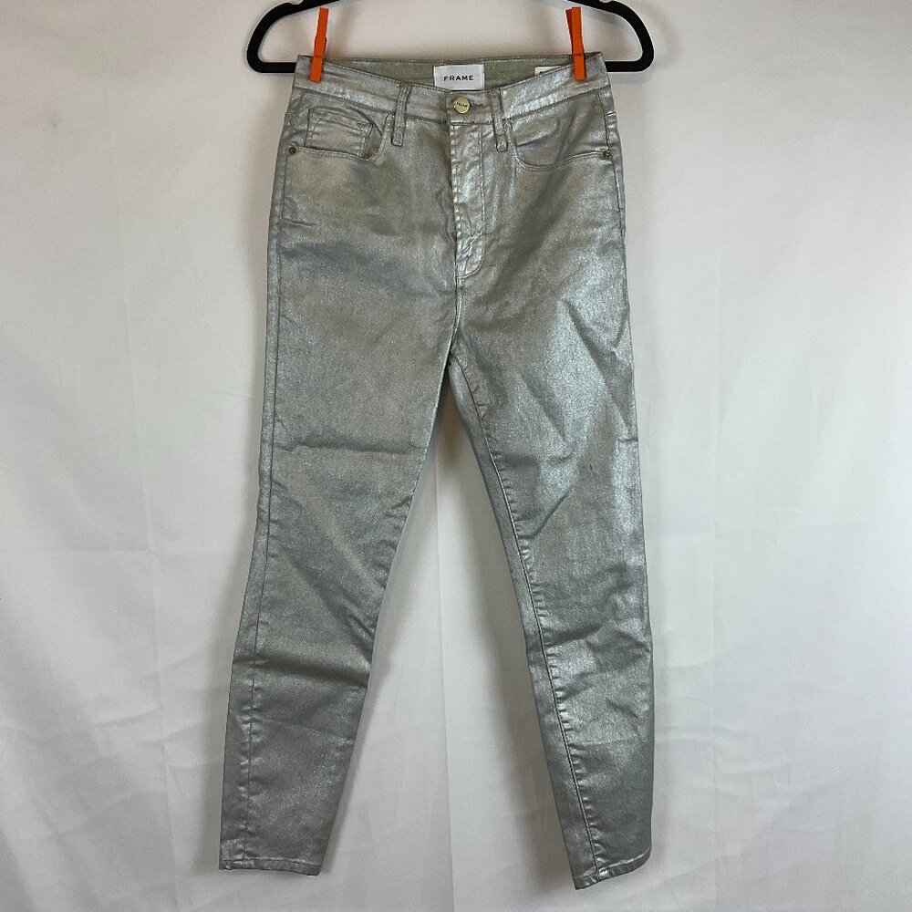 Frame Ali High Rise Cigarette Pants 27 Silver